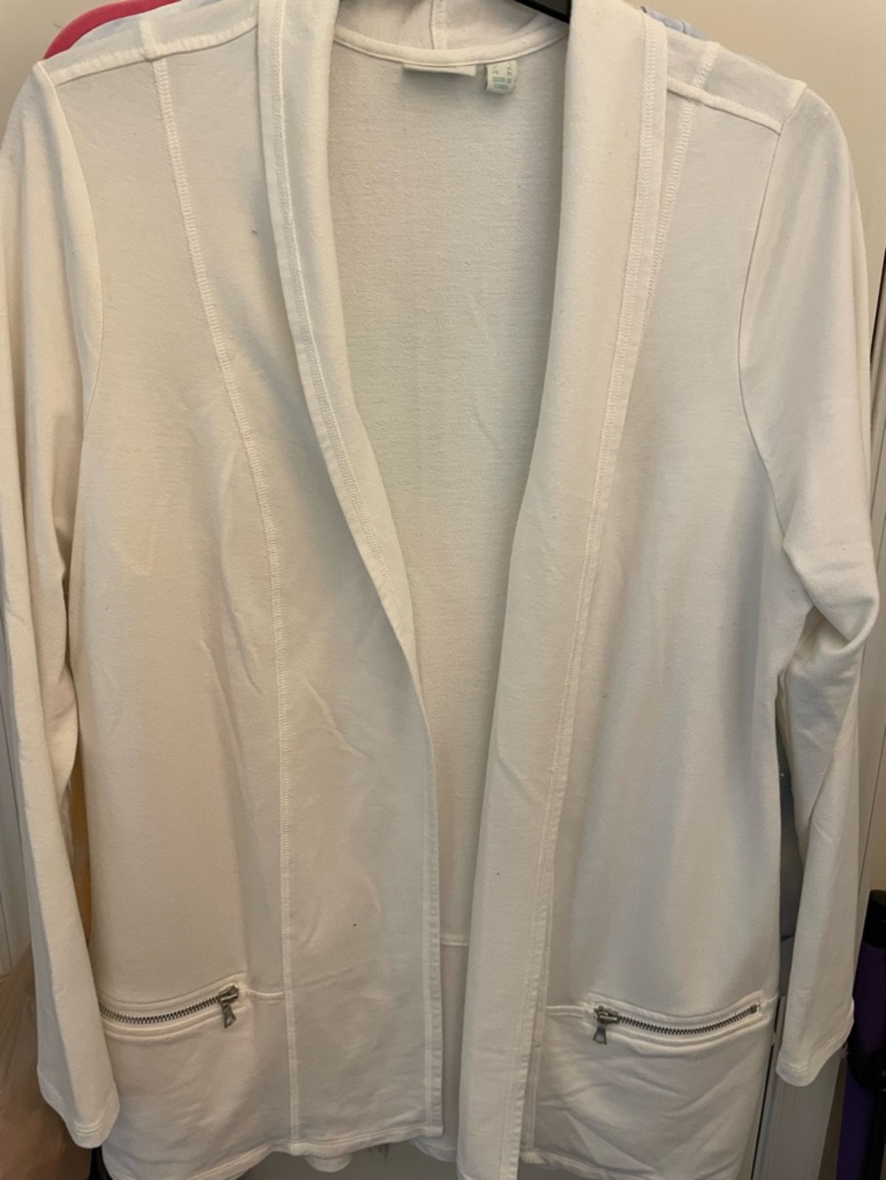 White Open-Front Women's Jacket with Zip Pockets